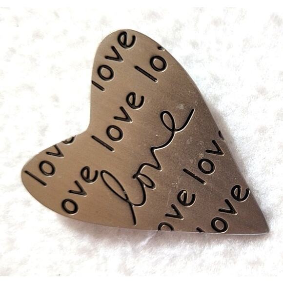 Sandra Magsamen's Love Silvertone Heart Brooch Pin 1.5" Boho Statement Y2K Retro - Picture 3 of 5